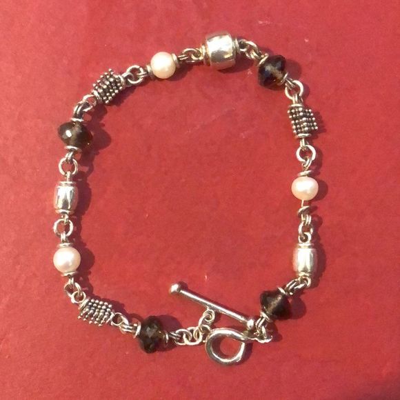 MICHAEL DAWKINS Starry Night Sterling Silver Smokey Quartz Pearl Toggle Bracelet - Picture 15 of 16